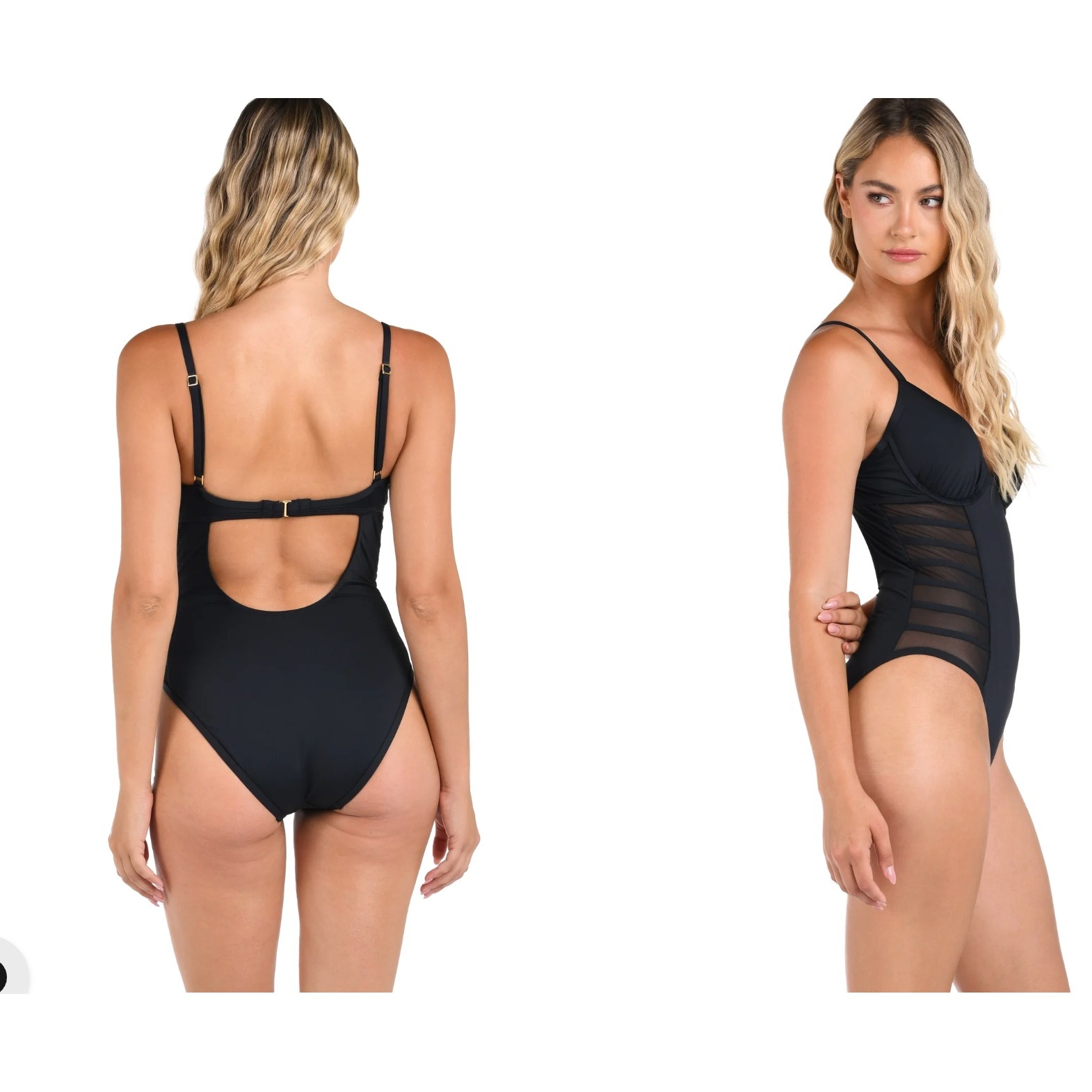 New La Blanca Island Goddess Mesh Underwire One Piece Swimsuit Black 12